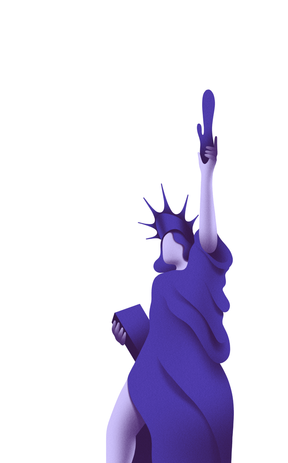 Illustration of a purple Statue of Liberty holding up a vibrator.